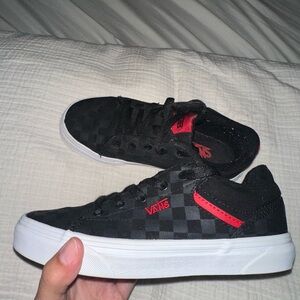 Vans Black Grey Red Checkered Shoes Boys Size 2